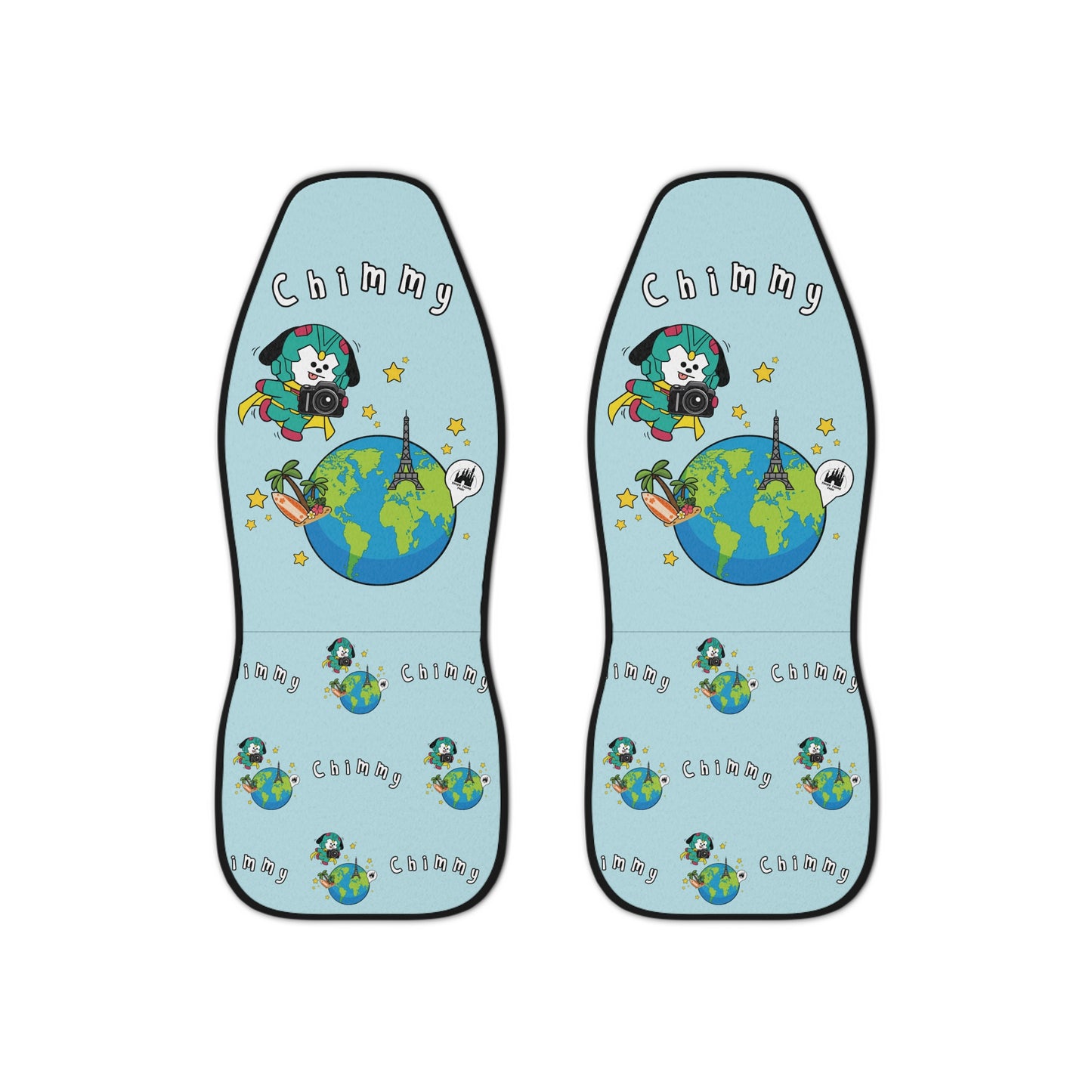 BT21 Chimmy Blue Car Seat Cover Single Pattern Combo Design - Identical Set of 2