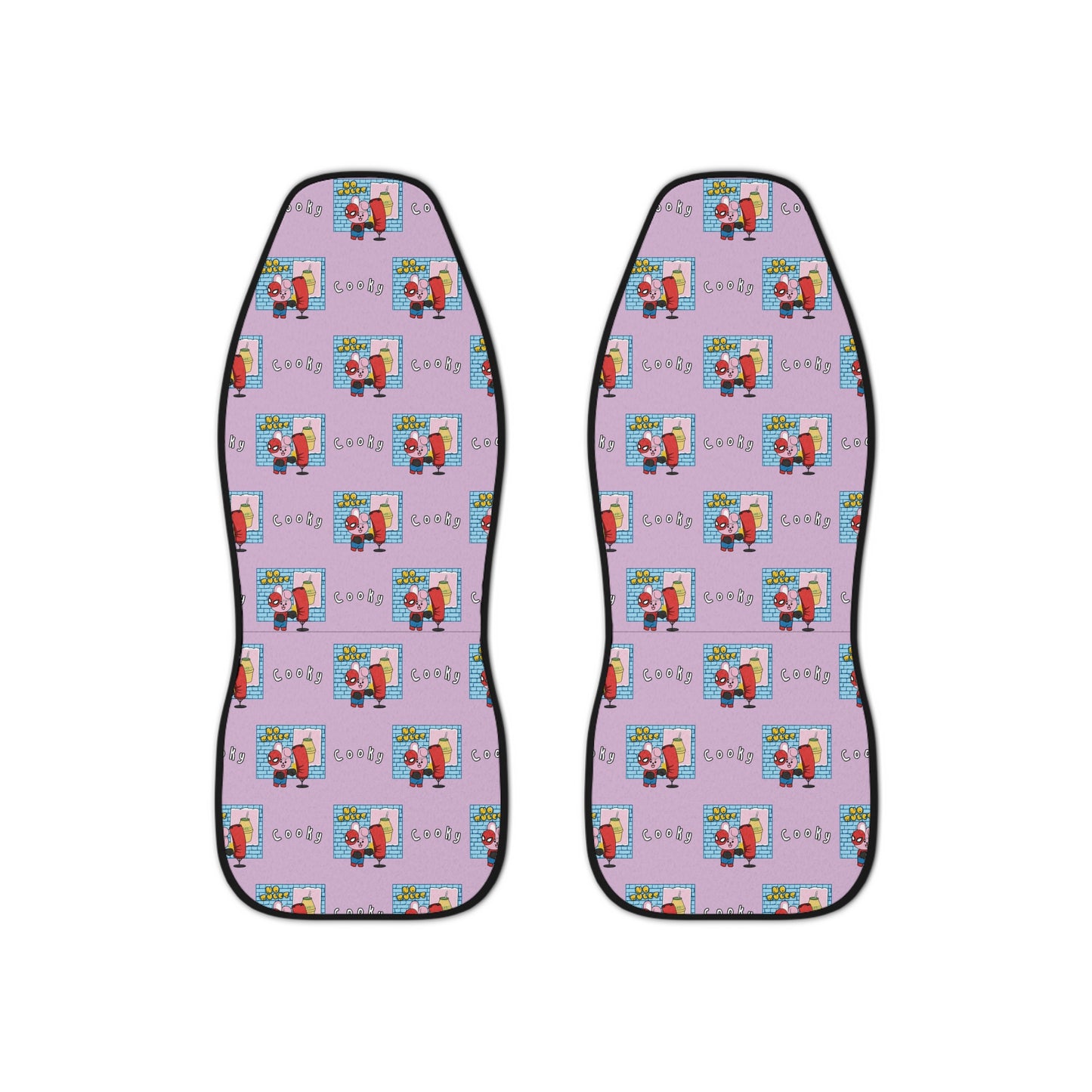 BT21 Cooky Purple Car Seat Cover Pattern Design - Identical Set of 2