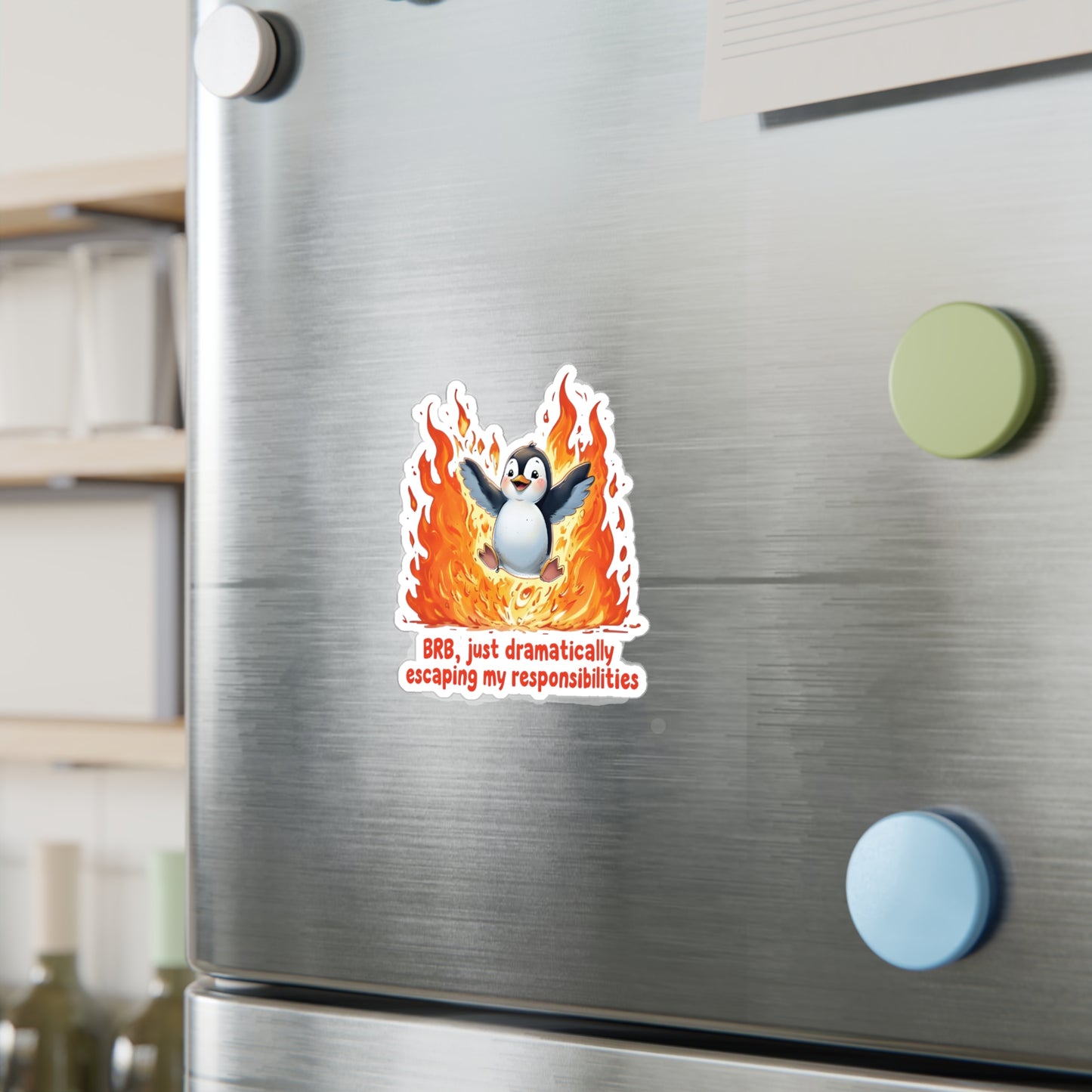 Penguin Dramatically Escaping Responsibilities Decal Sticker - Funny & Relatable