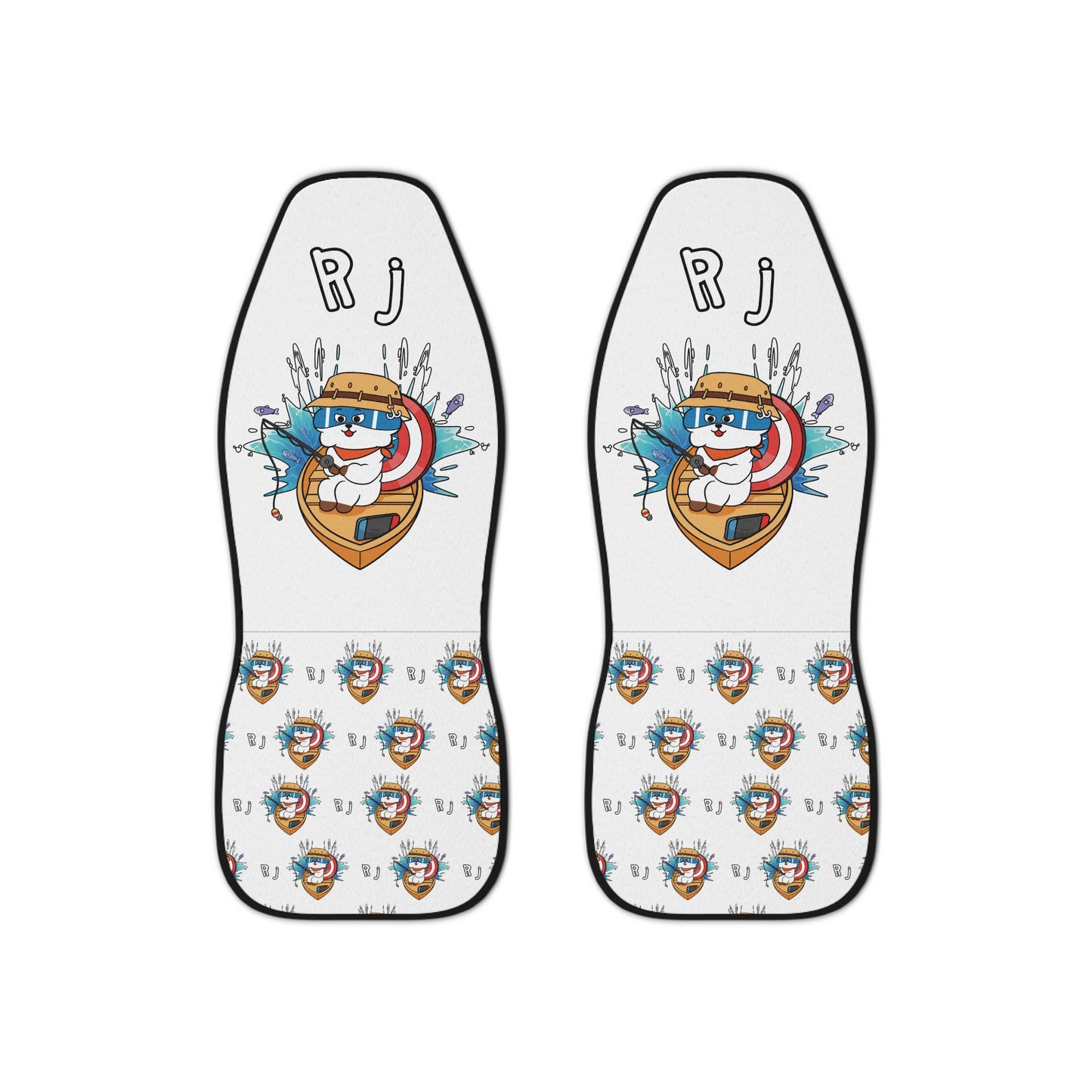 BT21 RJ White Car Seat Cover Single Pattern Combo Design - Identical Set of 2