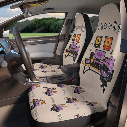 BT21 Shooky Beige Car Seat Cover Single Pattern Combo Design - Identical Set of 2