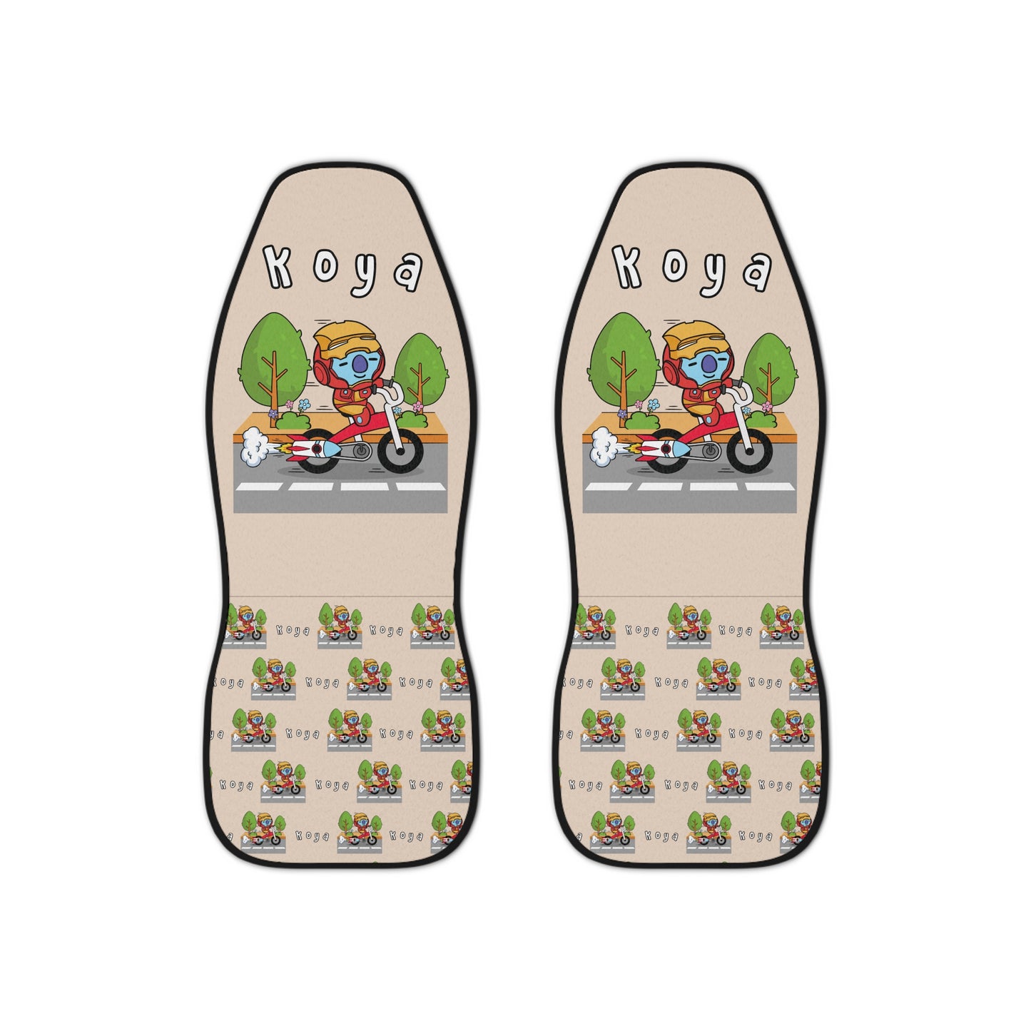 BT21 Koya Beige Car Seat Cover Single Pattern Combo Design - Identical Set of 2