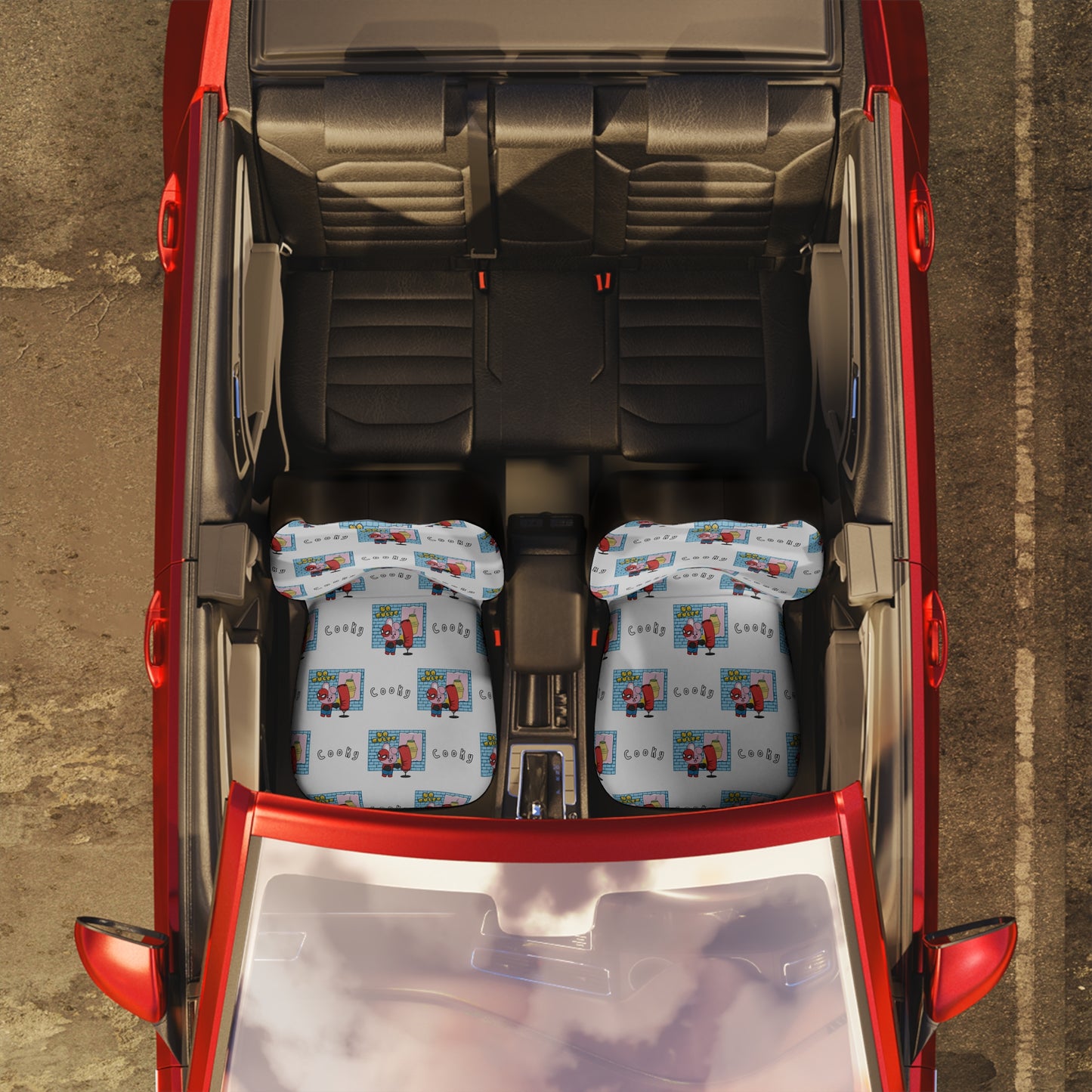 BT21 Cooky White Car Seat Cover Pattern Design - Identical Set of 2