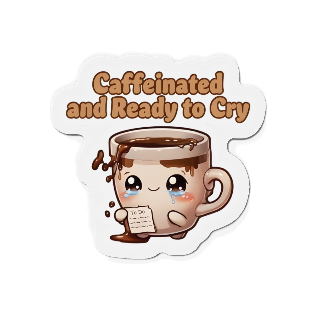 Caffeinated and Ready to Cry Cute Coffee Mug Magnet - Funny & Relatable