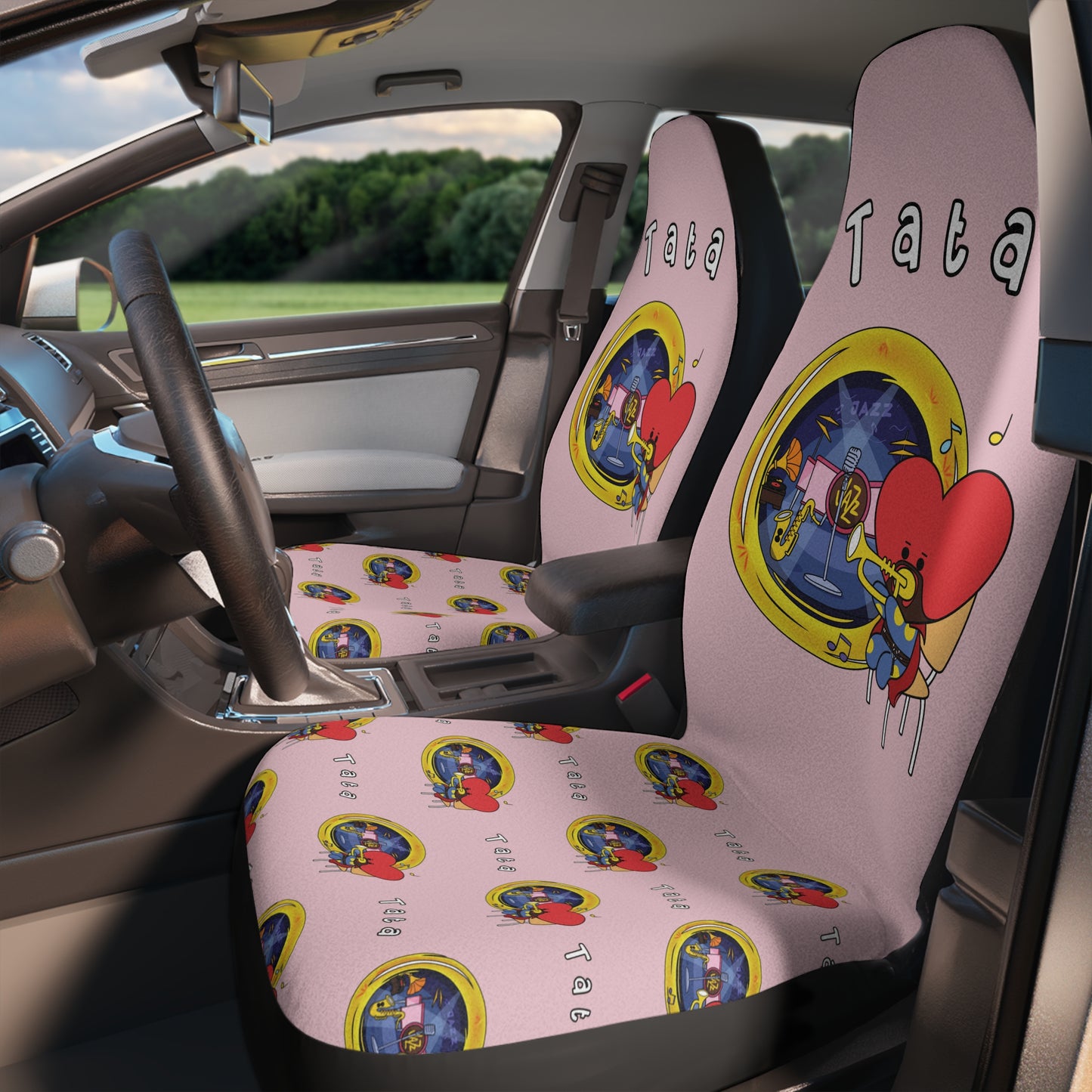 BT21 Tata Pink Car Seat Cover Single Pattern Combo Design - Identical Set of 2