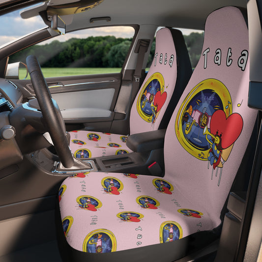 BT21 Tata Pink Car Seat Cover Single Pattern Combo Design - Identical Set of 2