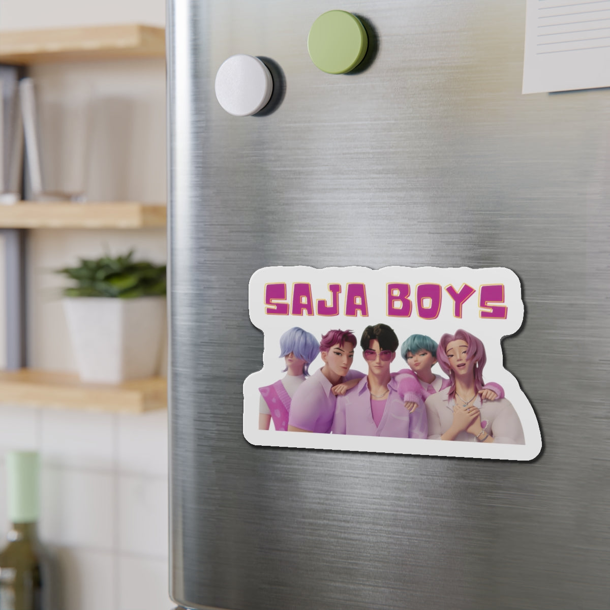 Kpop Demon Hunters Saja Boys Wearing Pink Pose Magnet