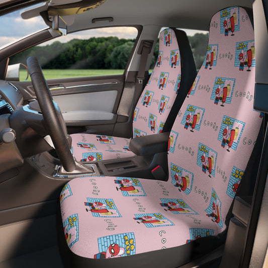 BT21 Cooky Pink Car Seat Cover Pattern Design - Identical Set of 2