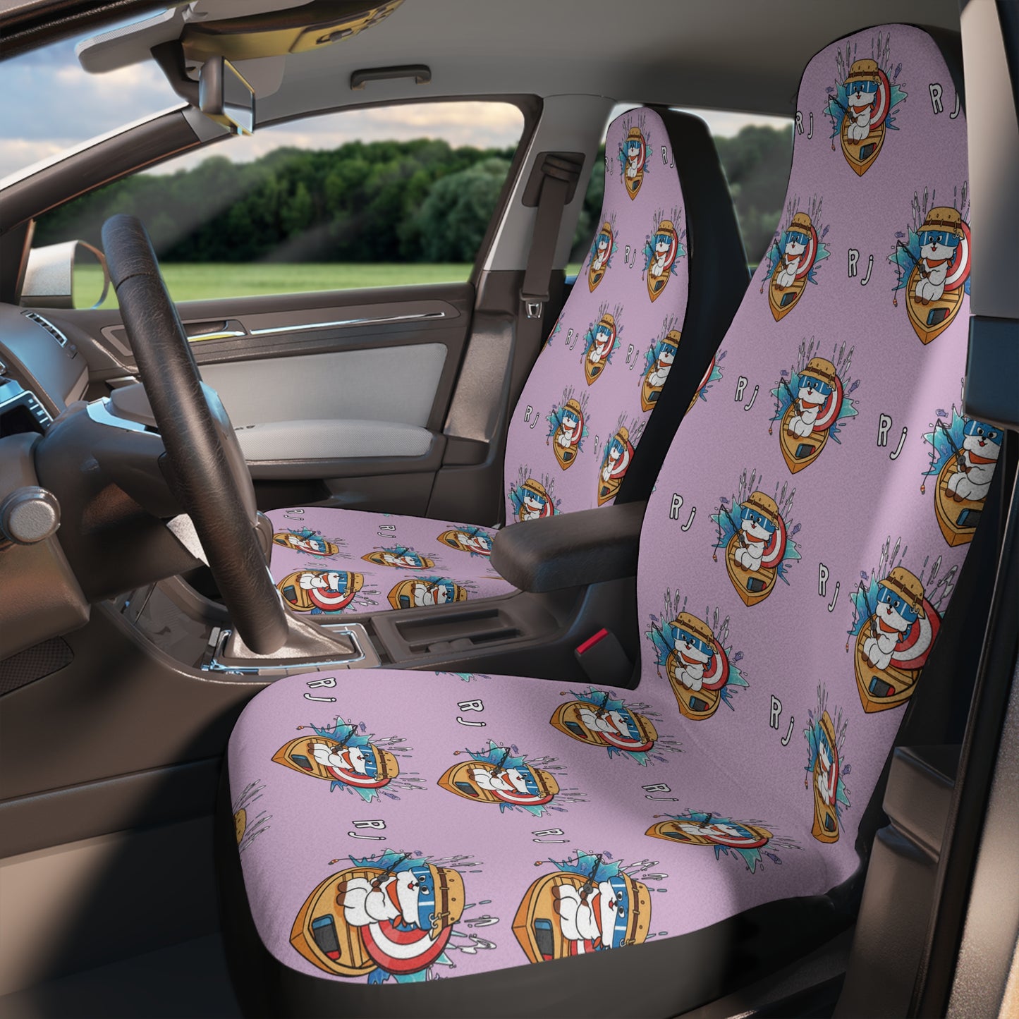 BT21 RJ Purple Car Seat Cover Pattern Design - Identical Set of 2