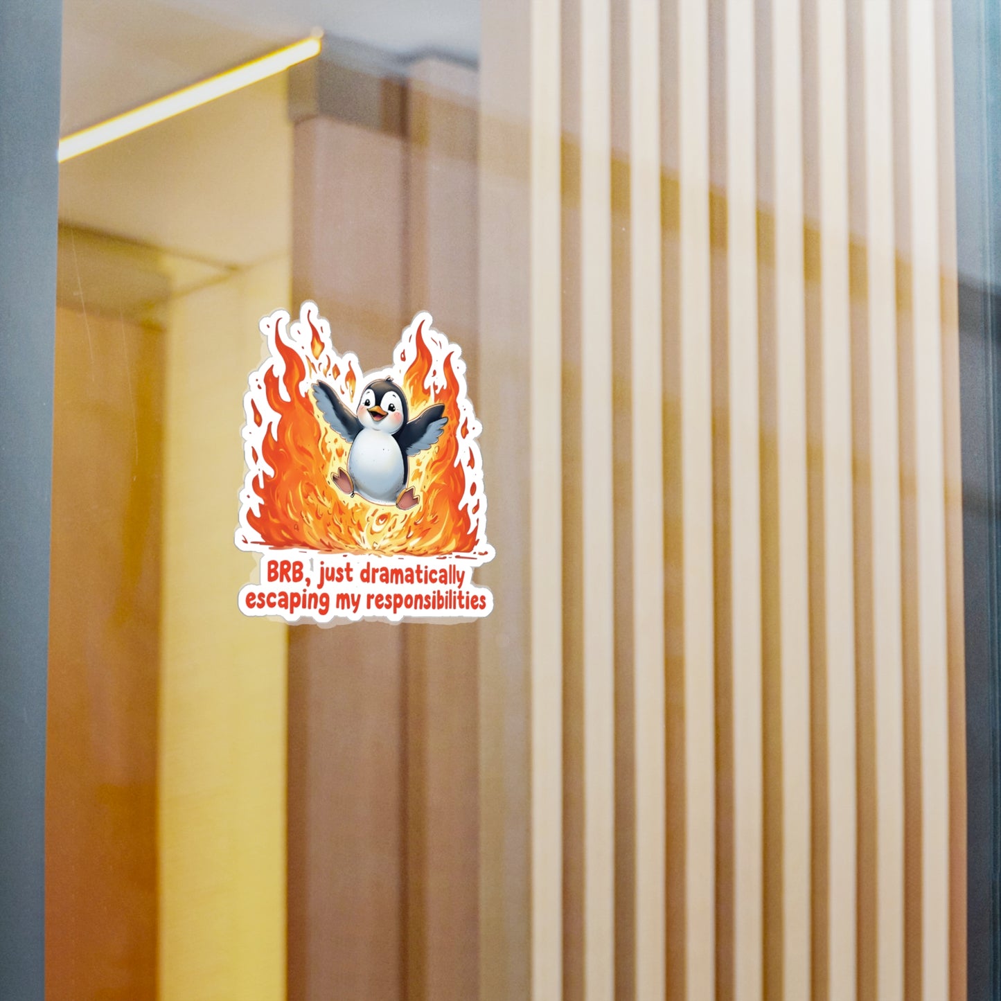 Penguin Dramatically Escaping Responsibilities Decal Sticker - Funny & Relatable