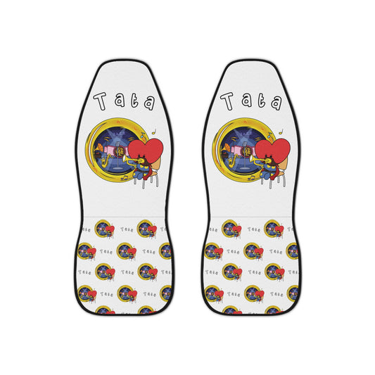 BT21 Tata White Car Seat Cover Single Pattern Combo Design - Identical Set of 2