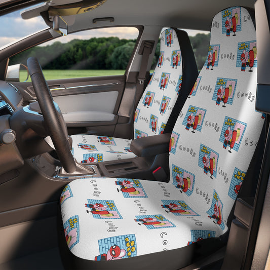 BT21 Cooky White Car Seat Cover Pattern Design - Identical Set of 2
