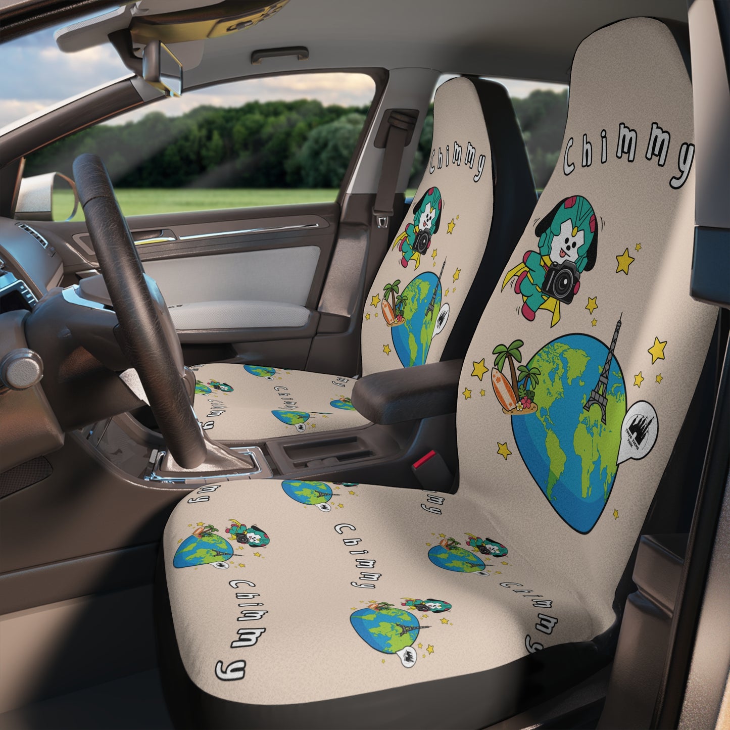 BT21 Chimmy Beige Car Seat Cover Single Pattern Combo Design - Identical Set of 2