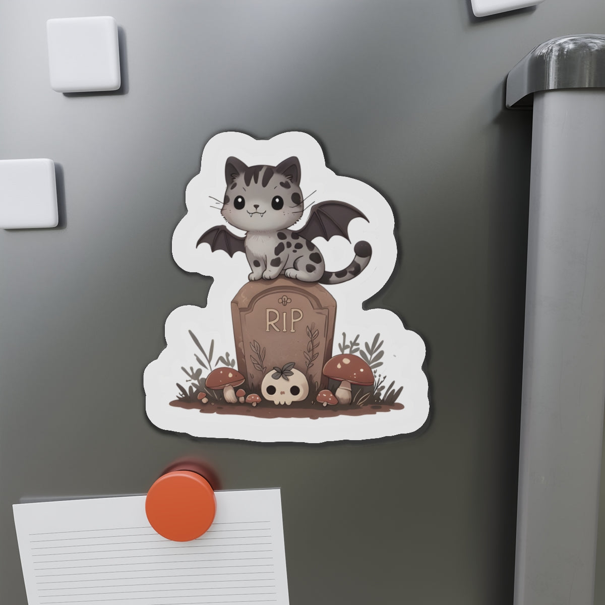 Spooky Cat With Bat Wings in Graveyard Magnet - Cute & Random