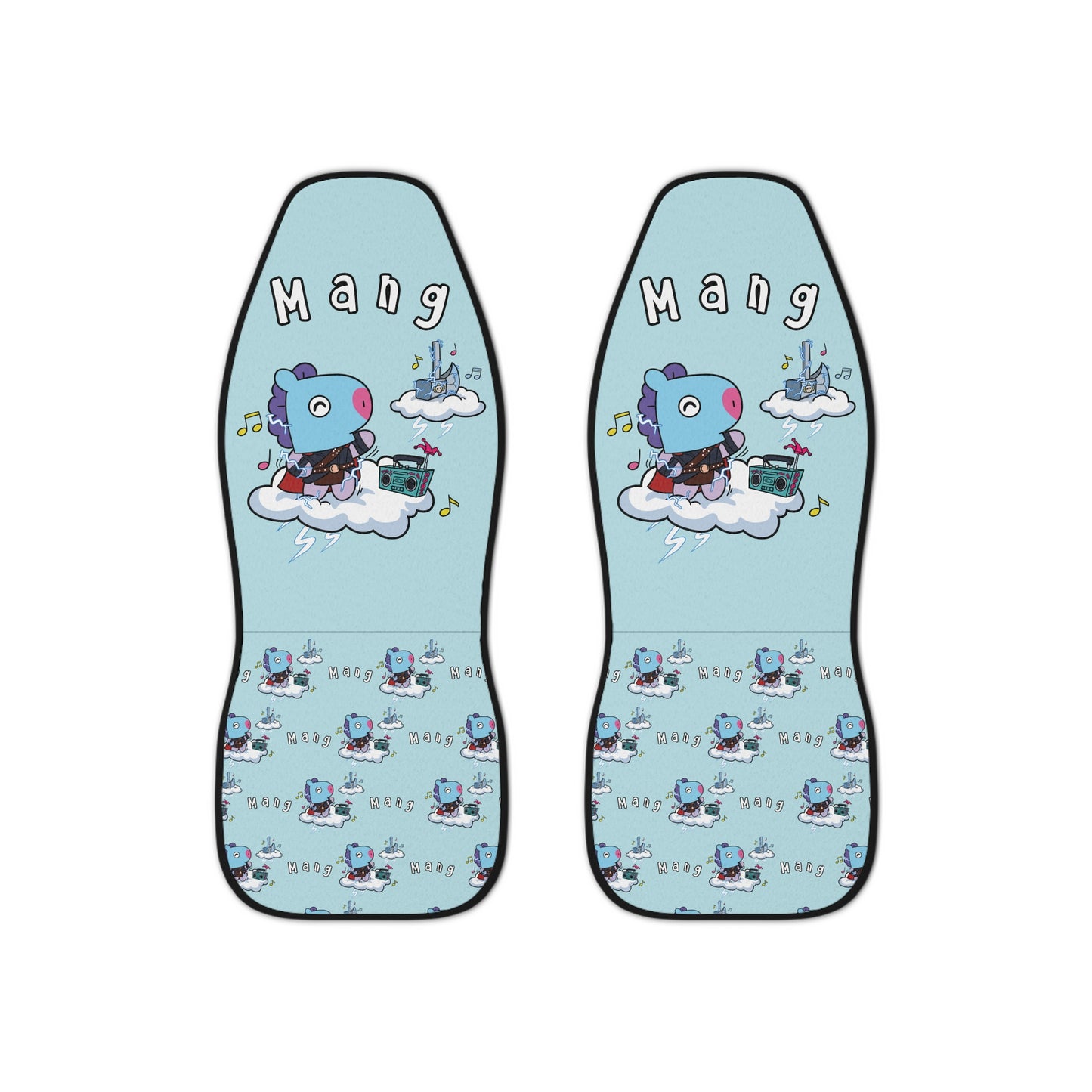 BT21 Mang Blue Car Seat Cover Single Pattern Combo Design - Identical Set of 2