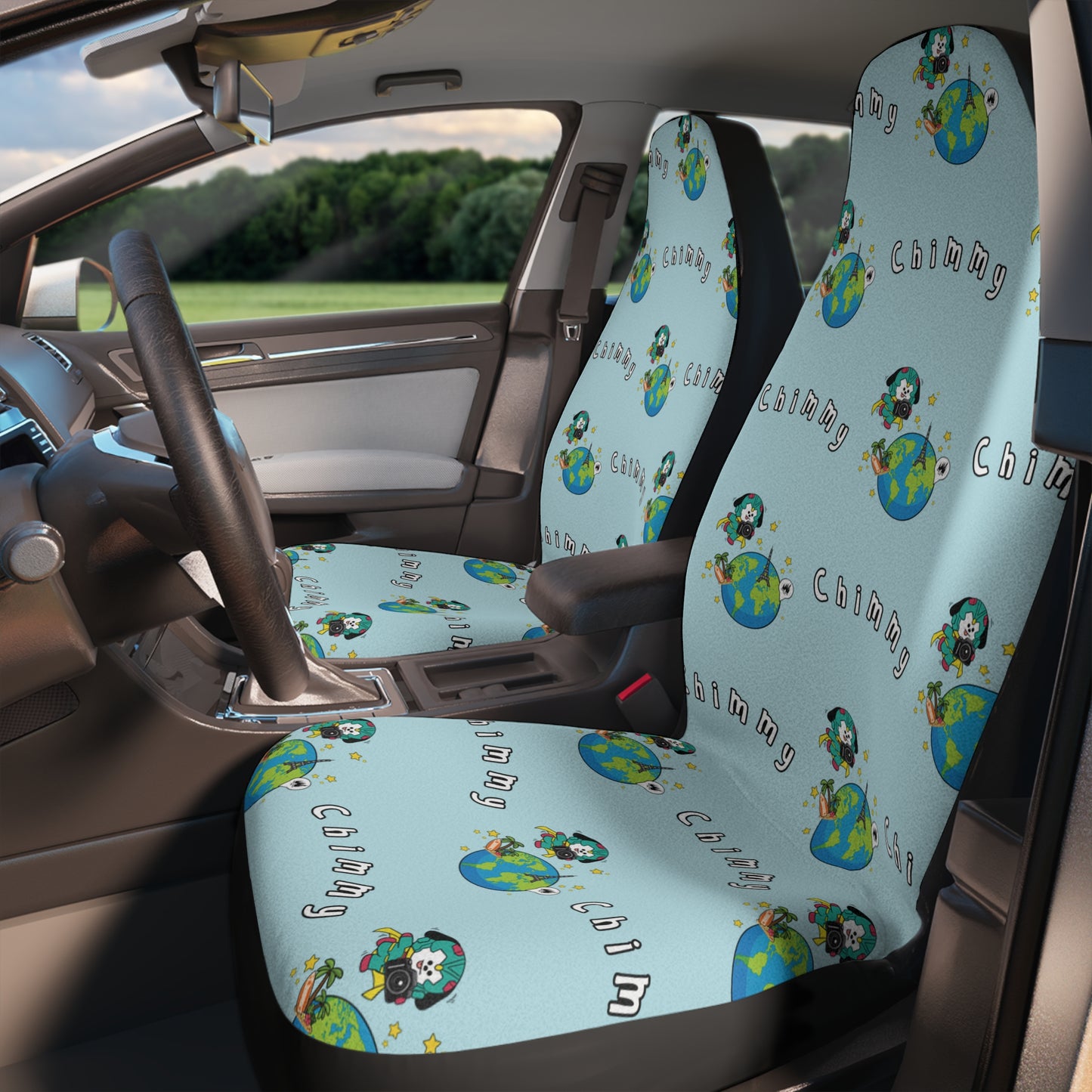BT21 Chimmy Blue Car Seat Cover Pattern Design - Identical Set of 2