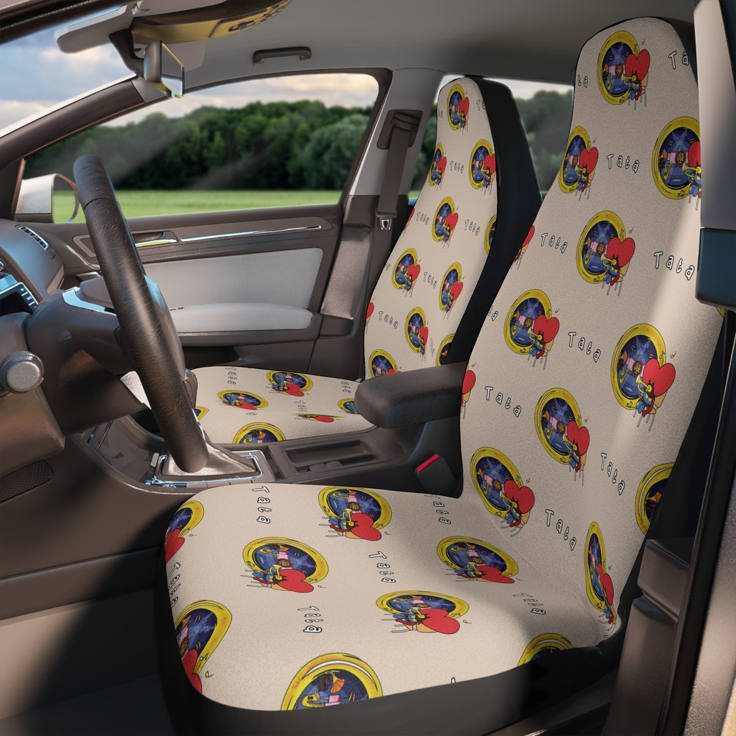 BT21 Tata Beige Car Seat Cover Pattern Design - Identical Set of 2