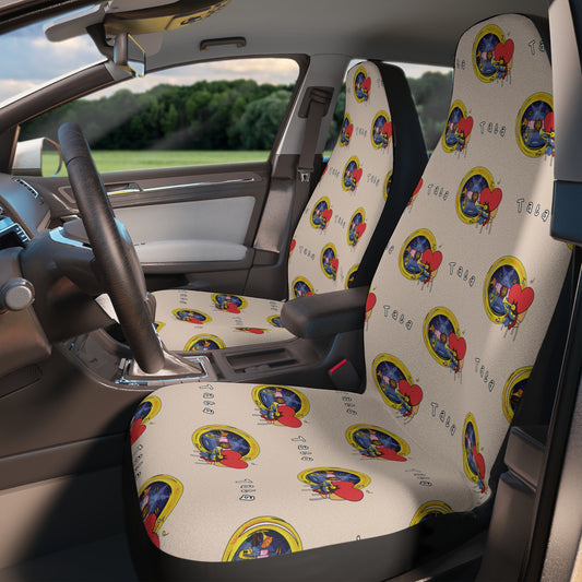 BT21 Tata Beige Car Seat Cover Pattern Design - Identical Set of 2