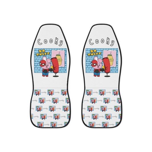 BT21 Cooky White Car Seat Cover Single Pattern Combo Design - Identical Set of 2
