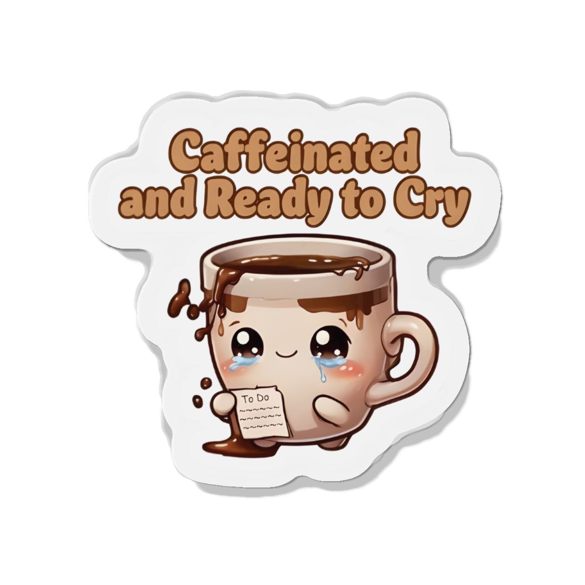 Caffeinated and Ready to Cry Cute Coffee Mug Magnet - Funny & Relatable