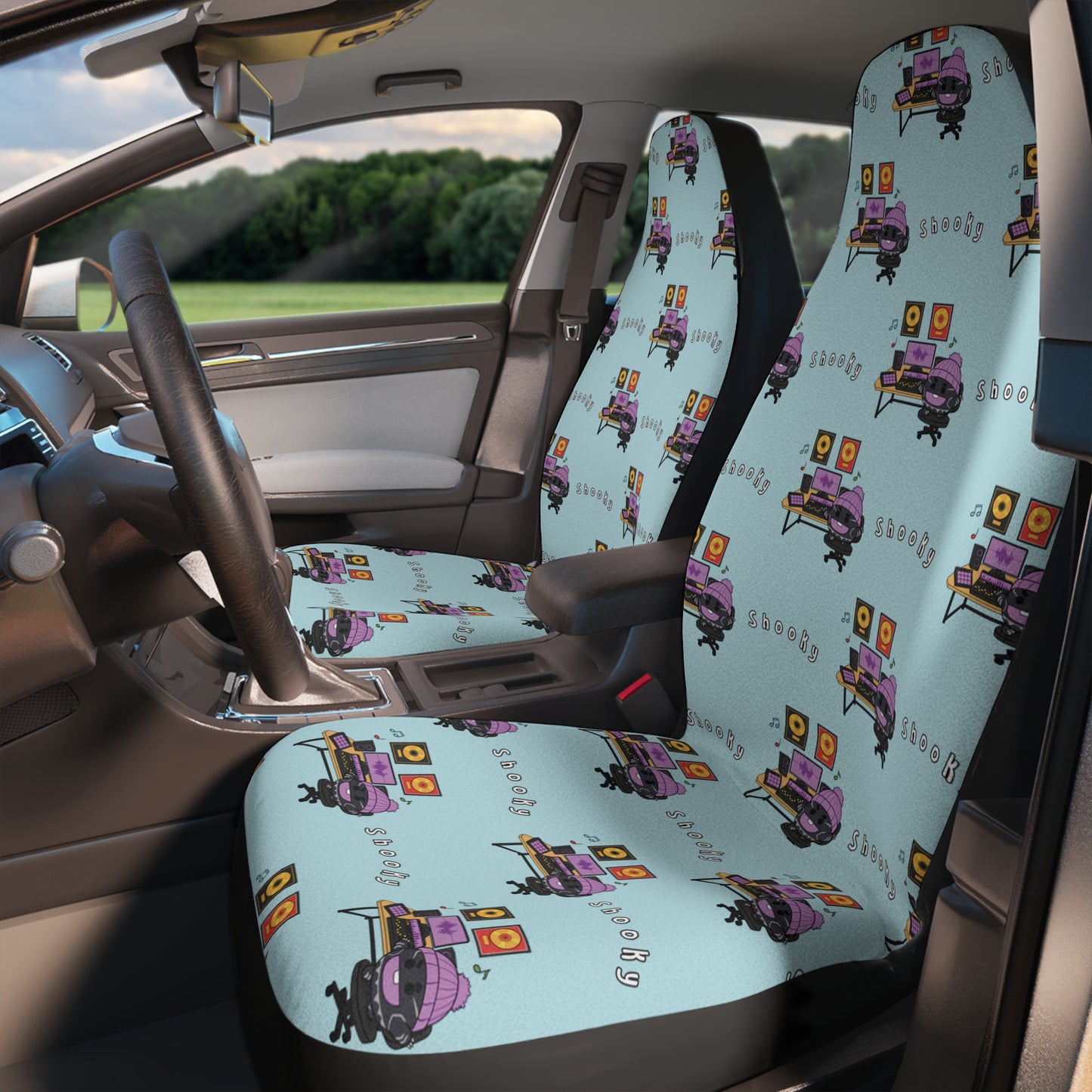 BT21 Shooky Blue Car Seat Cover Pattern Design - Identical Set of 2