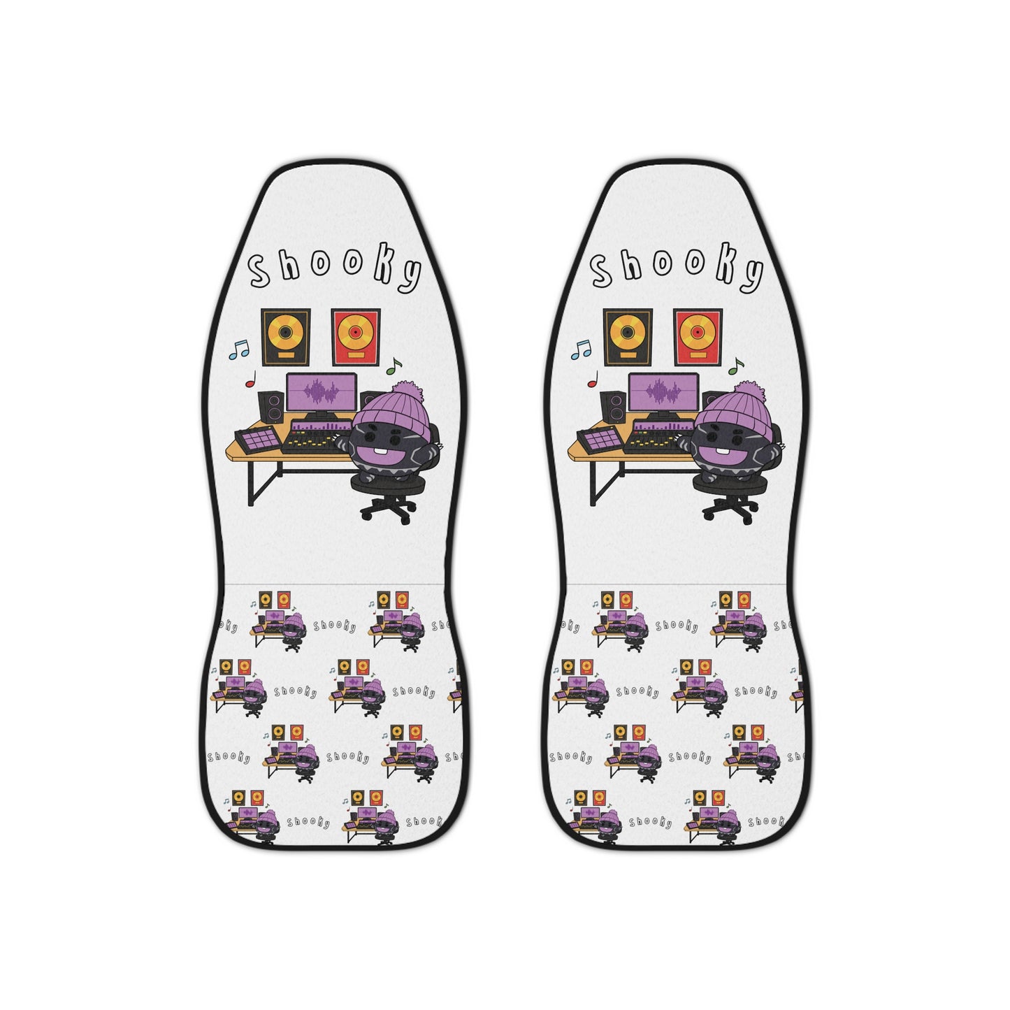 BT21 Shooky White Car Seat Cover Single Pattern Combo Design - Identical Set of 2