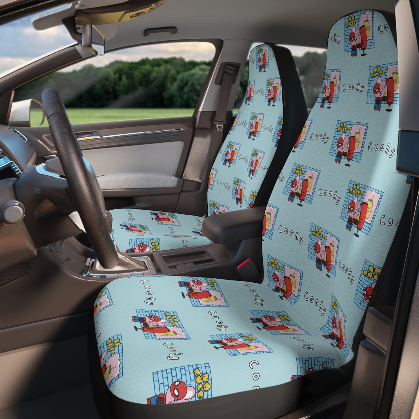 BT21 Cooky Blue Car Seat Cover Pattern Design - Identical Set of 2