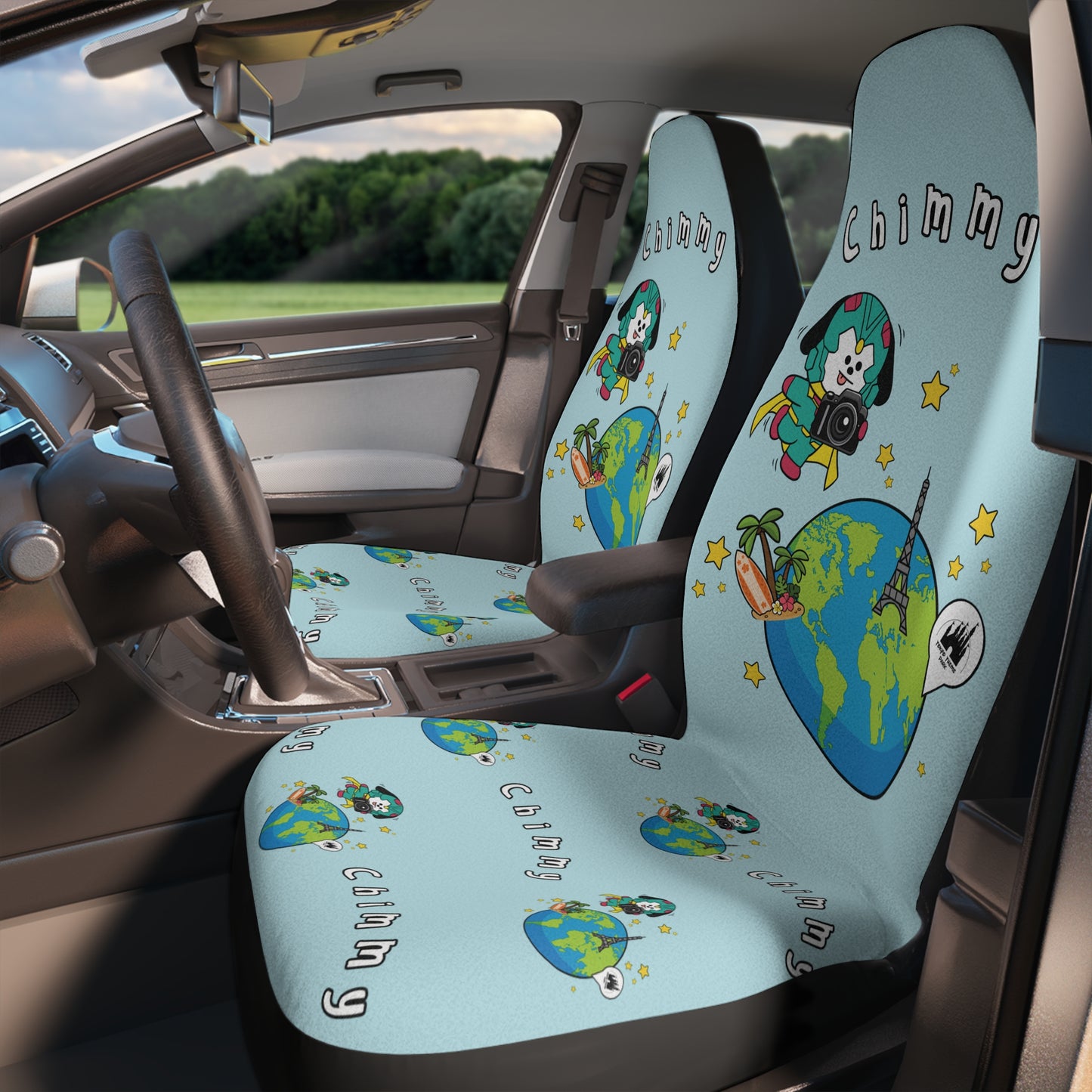 BT21Chimmy Blue Car Seat Cover Single Pattern Combo Design - Identical Set of 2