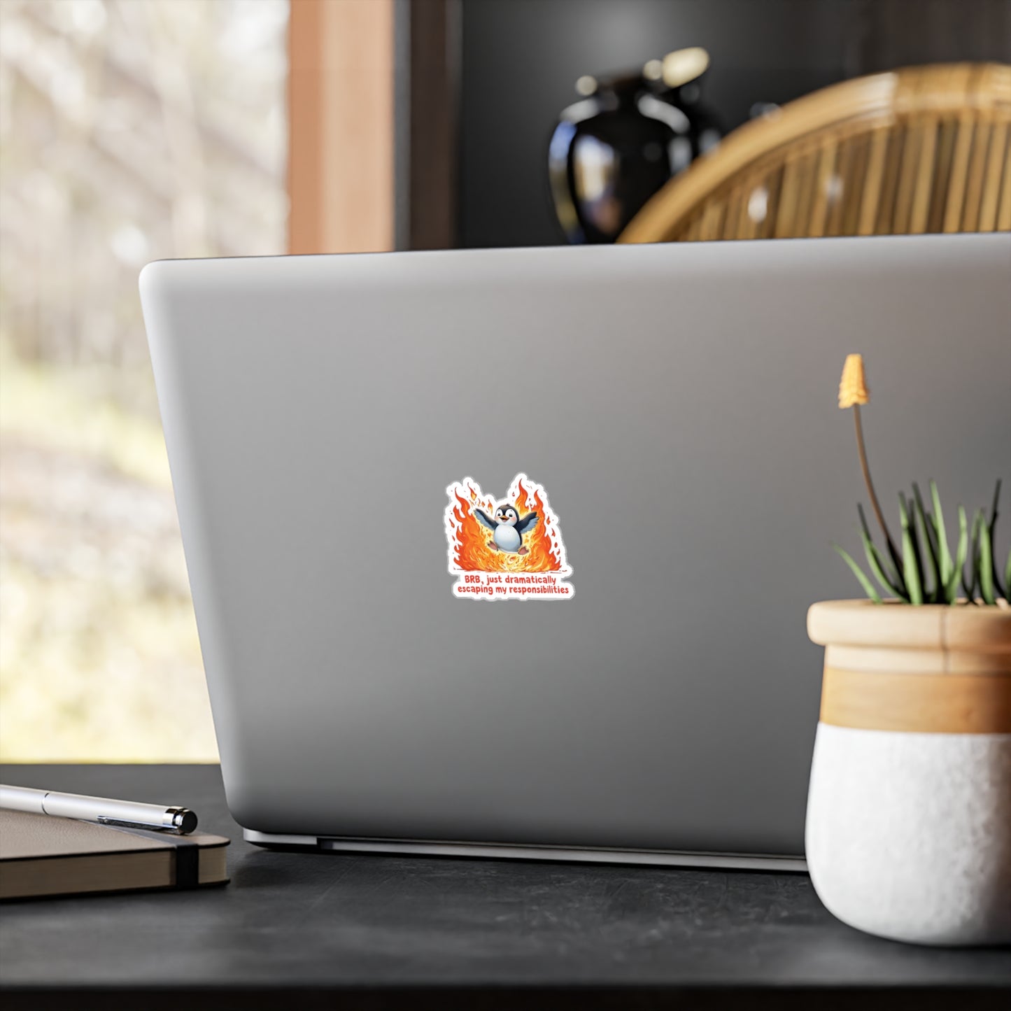 Penguin Dramatically Escaping Responsibilities Decal Sticker - Funny & Relatable