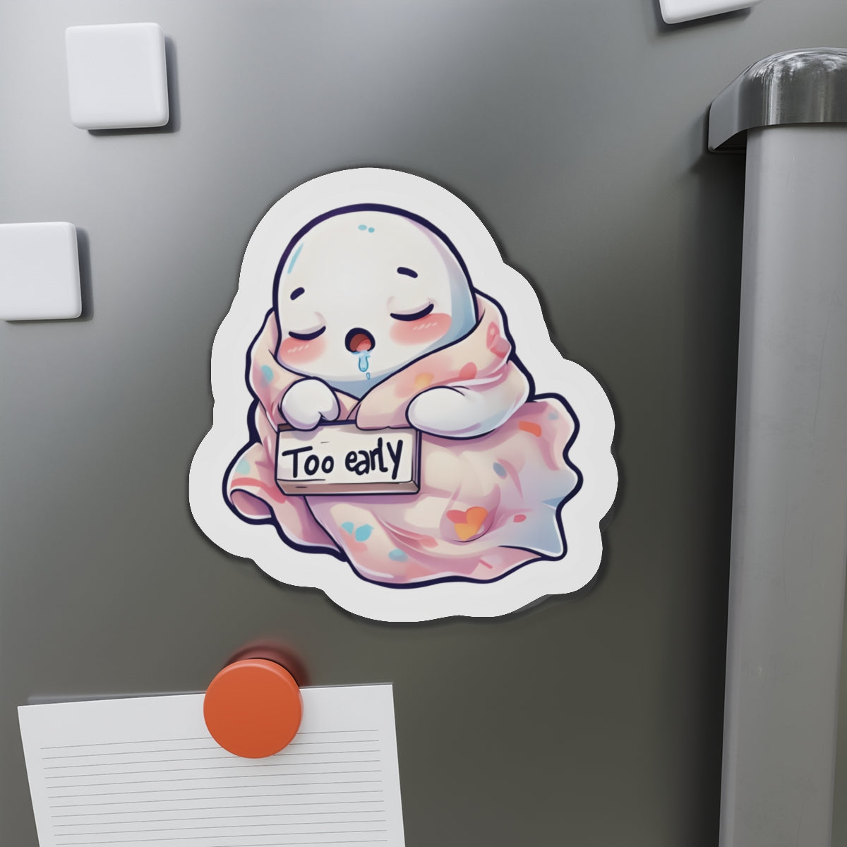 Sleeping Ghost Holding a Too Early Sign Magnet - Funny & Relatable