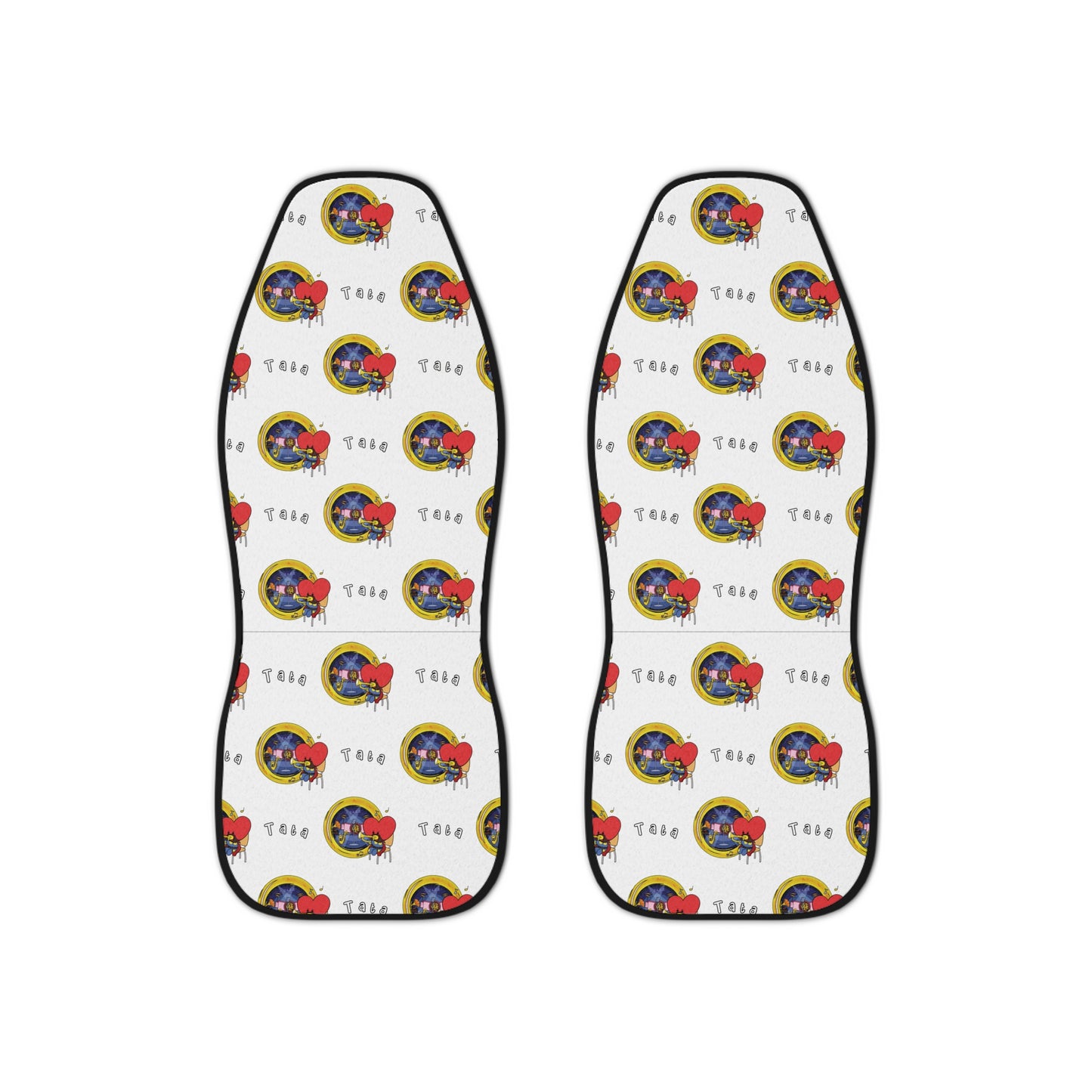 BT21 Tata White Car Seat Cover Pattern Design - Identical Set of 2