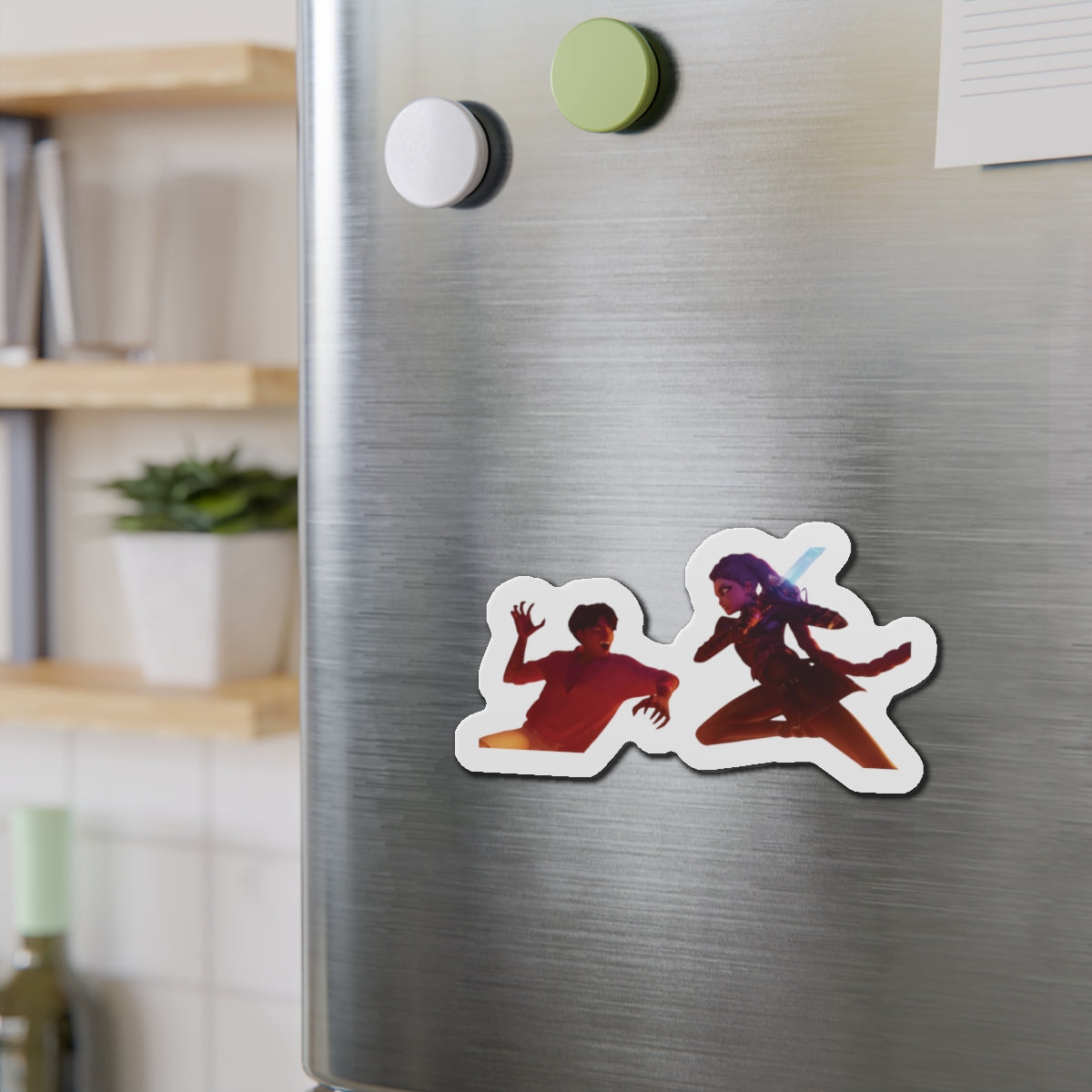 Kpop Demon Hunters Rumi and Jinu Rujinu Fighting in Bathhouse Magnet