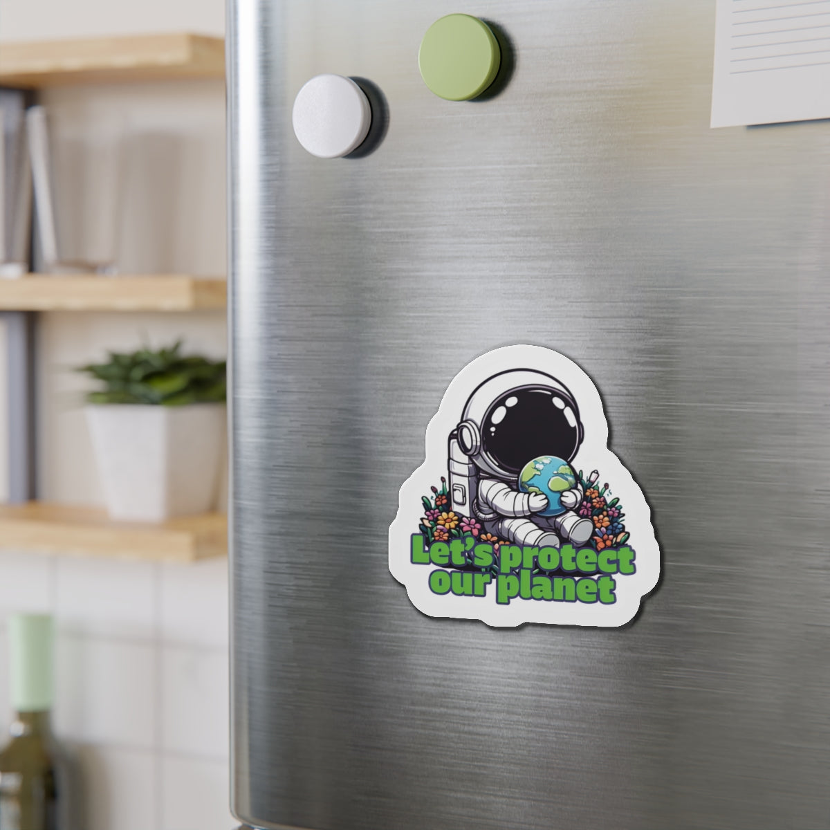 Let's Protect Our Planet Astronaut Holding Earth Magnet - Cute & Random
