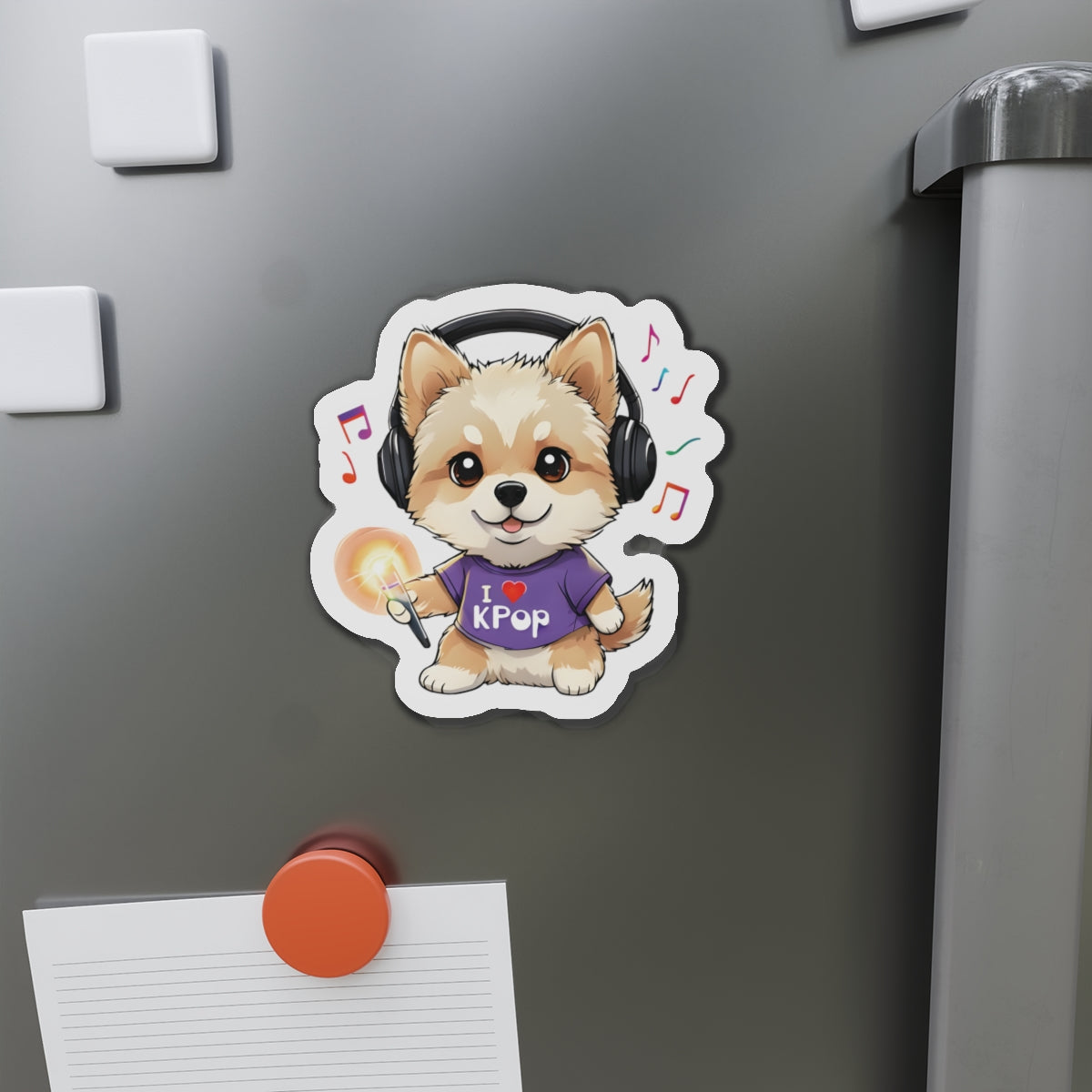 Dog Kpop Fan Holding Lightstick Magnet - Kpop General