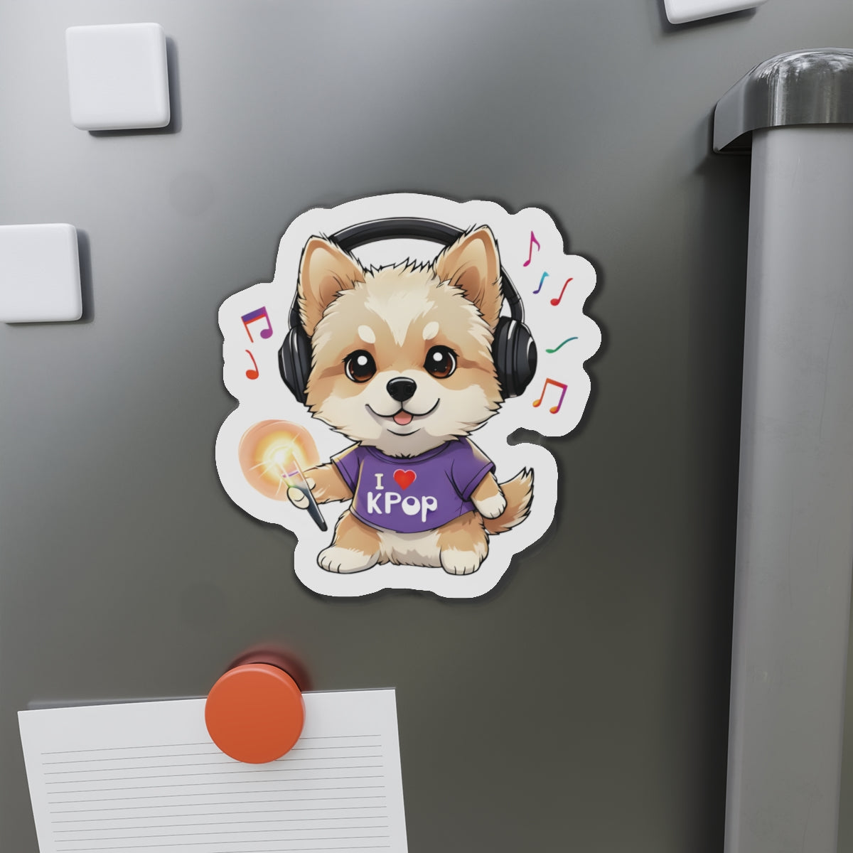 Dog Kpop Fan Holding Lightstick Magnet - Kpop General