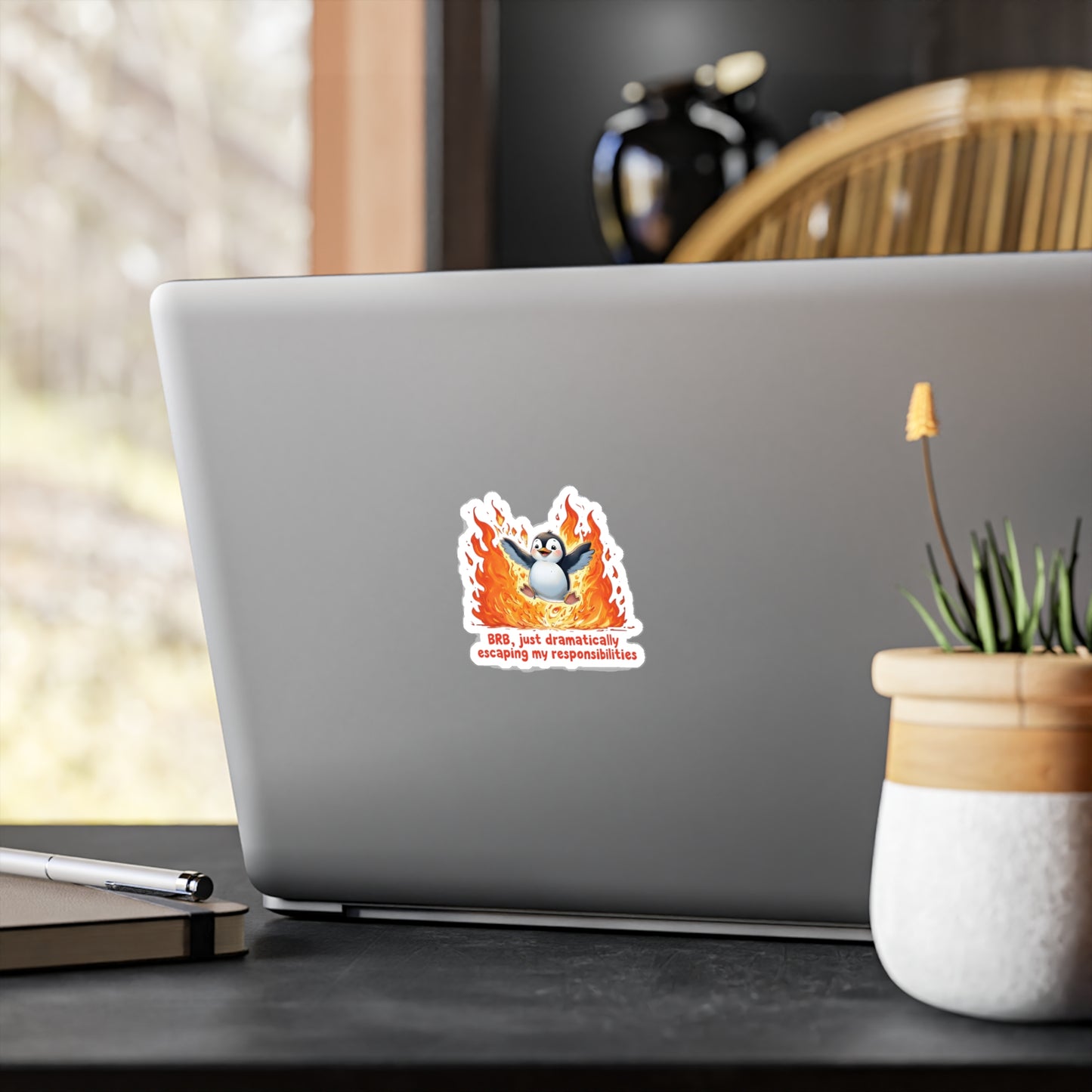 Penguin Dramatically Escaping Responsibilities Decal Sticker - Funny & Relatable