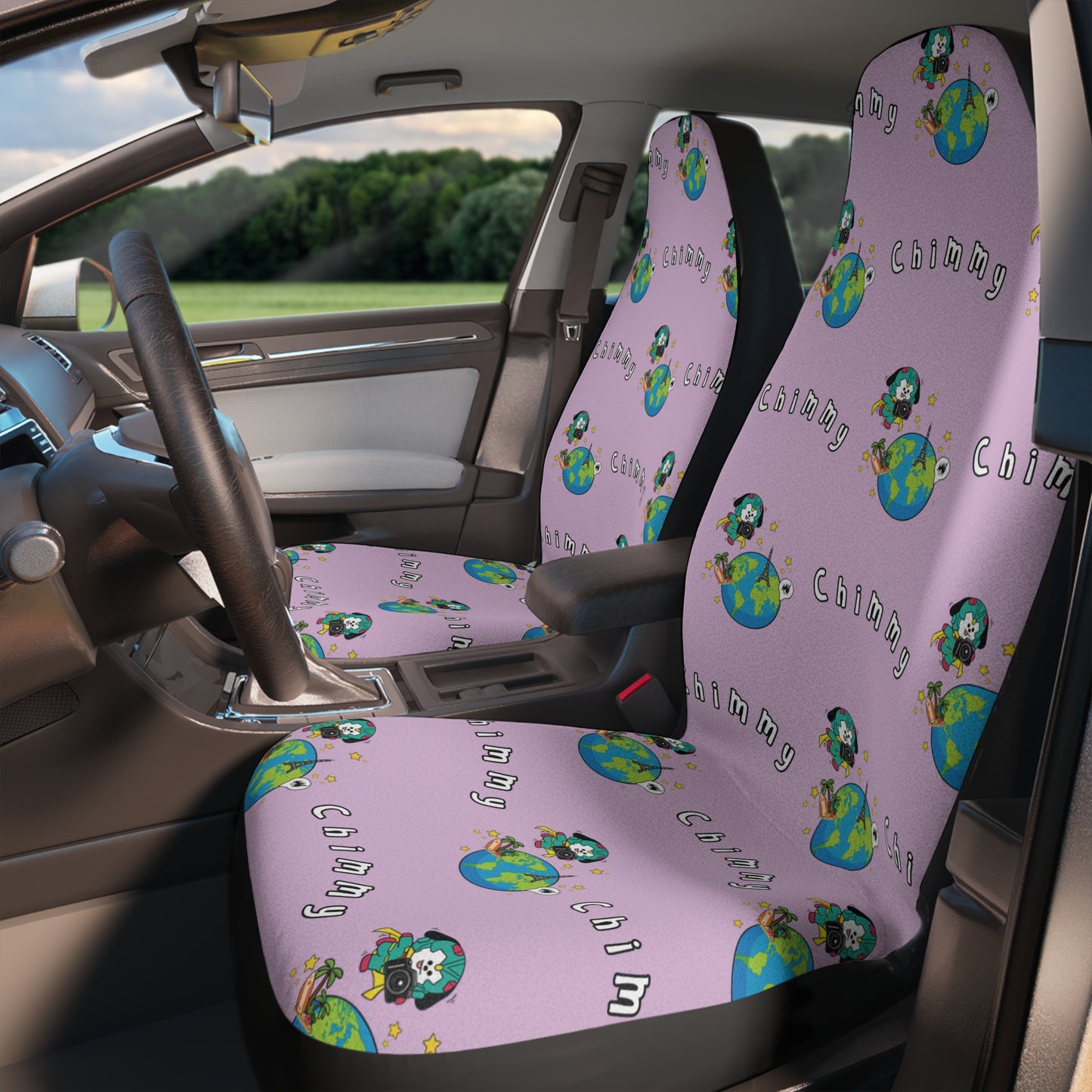 BT21 Chimmy Purple Car Seat Cover Pattern Design - Identical Set of 2