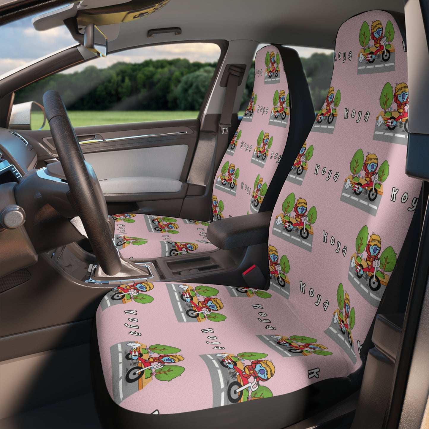 BT21 Koya Pink Car Seat Cover Pattern Design - Identical Set of 2