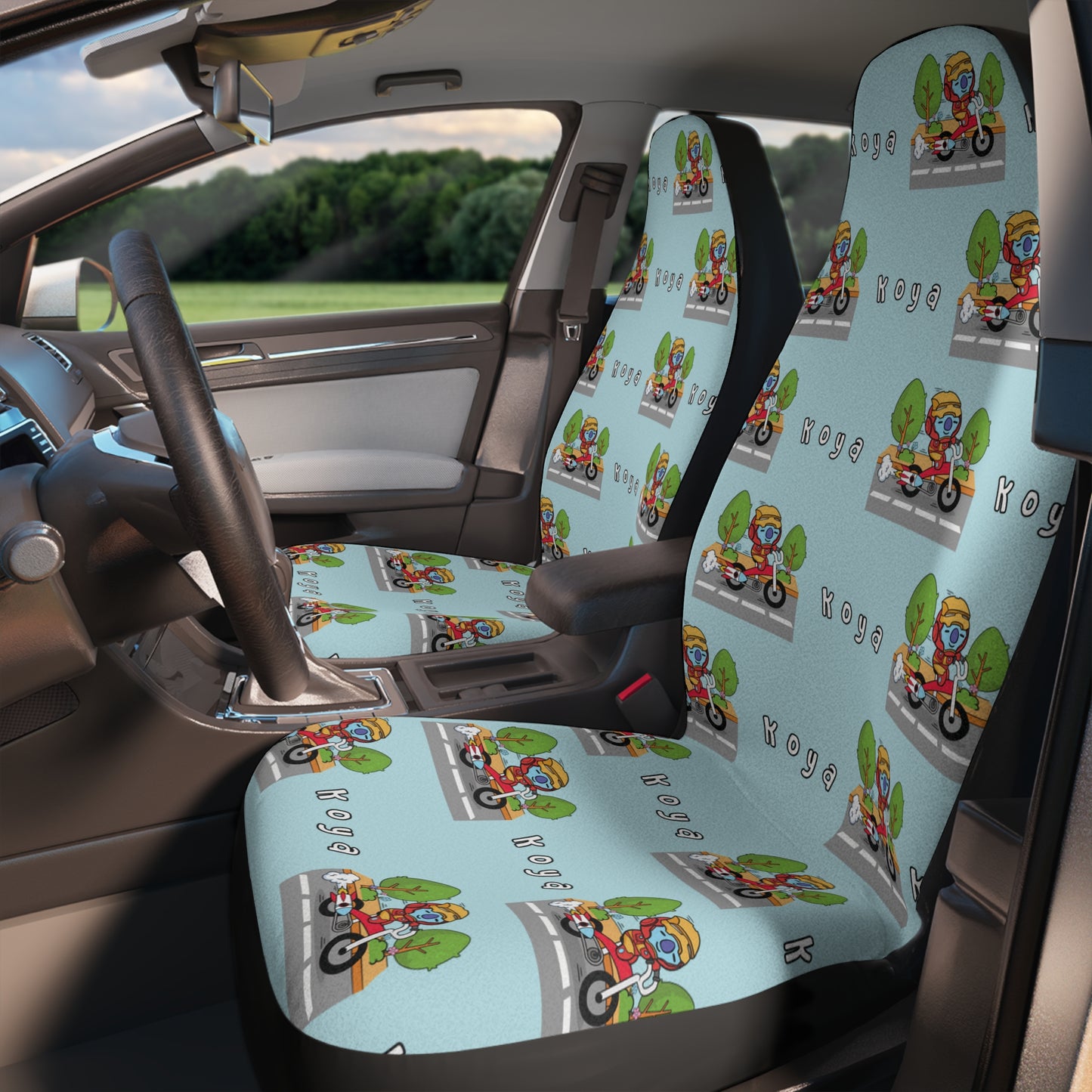 BT21 Koya Blue Car Seat Cover Pattern Design - Identical Set of 2