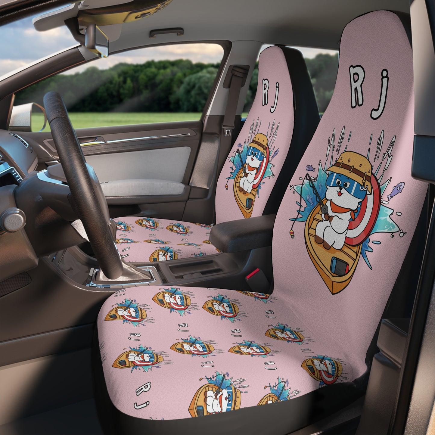 BT21 RJ Pink Car Seat Cover Single Pattern Combo Design - Identical Set of 2