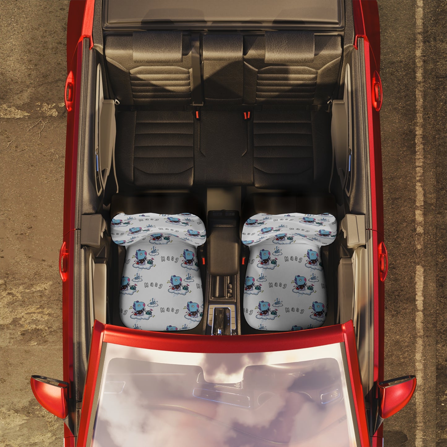 BT21 Mang White Car Seat Cover Pattern Design - Identical Set of 2